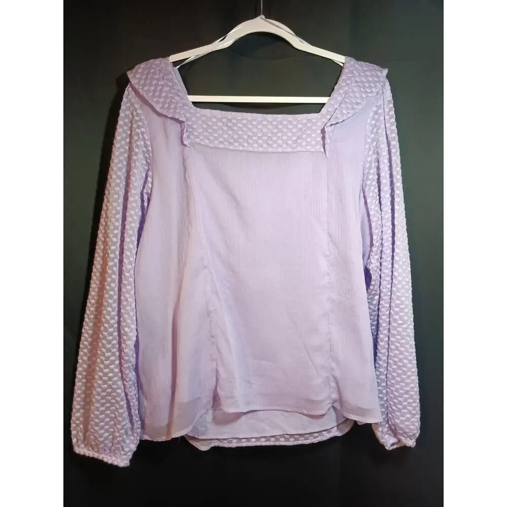 Banana Republic Factory Womens XL Lilac Sea Square Neck Ruffle Dot Blouse - Picture 5 of 5